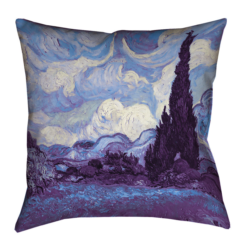 Housse de coussin 100% coton Vincent Van Gogh, 20 po x 20 po, Bleu/mauve, Housse de coussin seulement - sans coussin