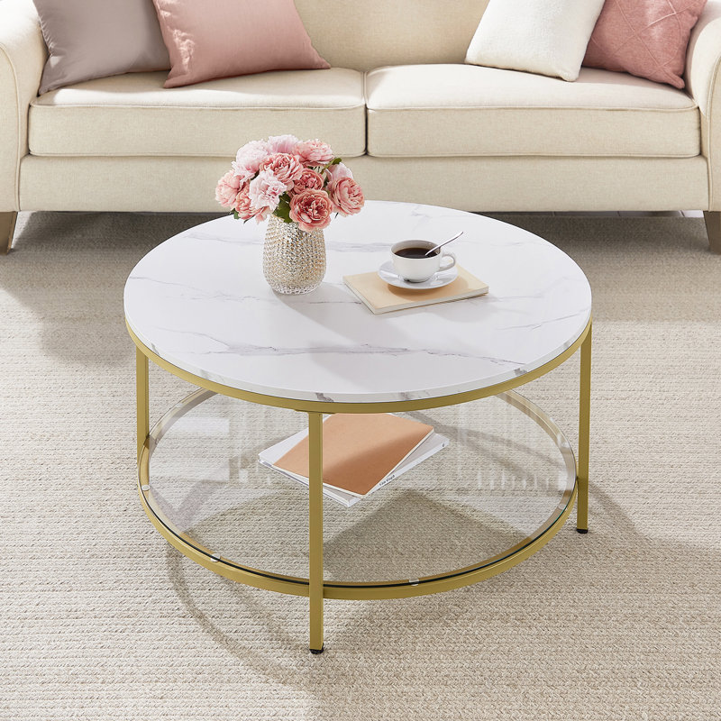 Inouye Coffee Table with Storage, Gold, White