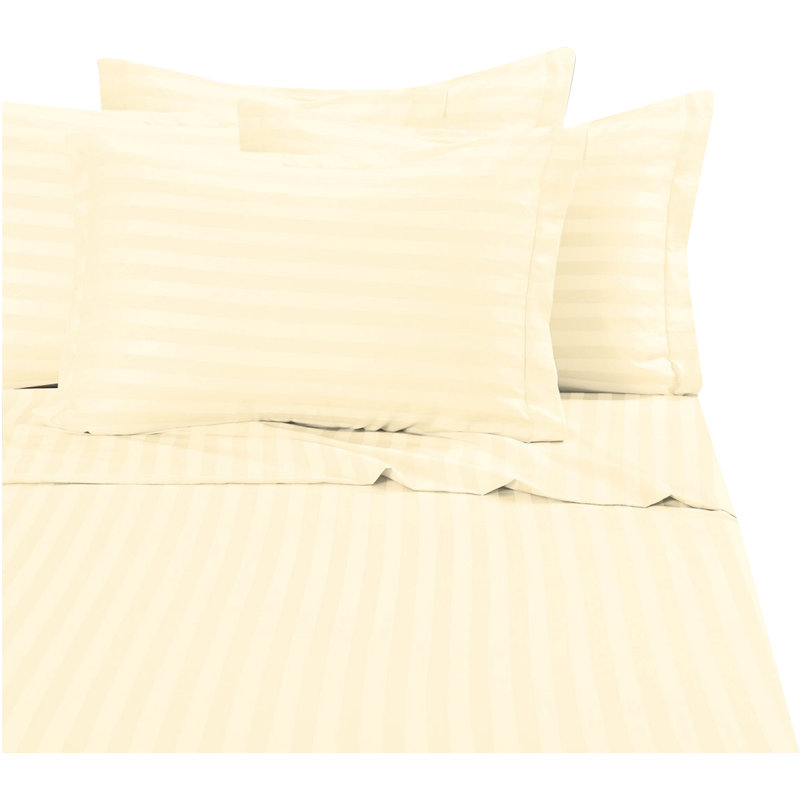 Ensemble de literie à rayures damassées 6 pièces Elegant Comfort, microfibre 1500 fils, infroissable, Queen, Beige