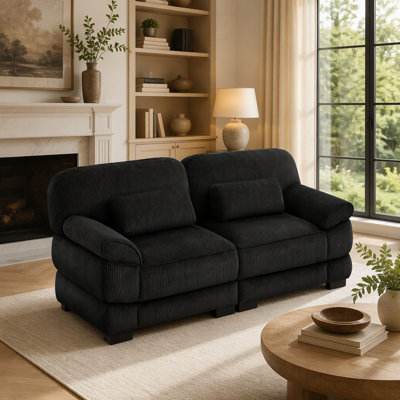 Canapé d'angle Cloud Couch 194 cm, canapé modulable 2 places au design moderne et minimaliste, coussins d'assise épais et confortables, tissu velours côtelé respirant, noir, idéal pour le salon, la chambre ou un appartement.
