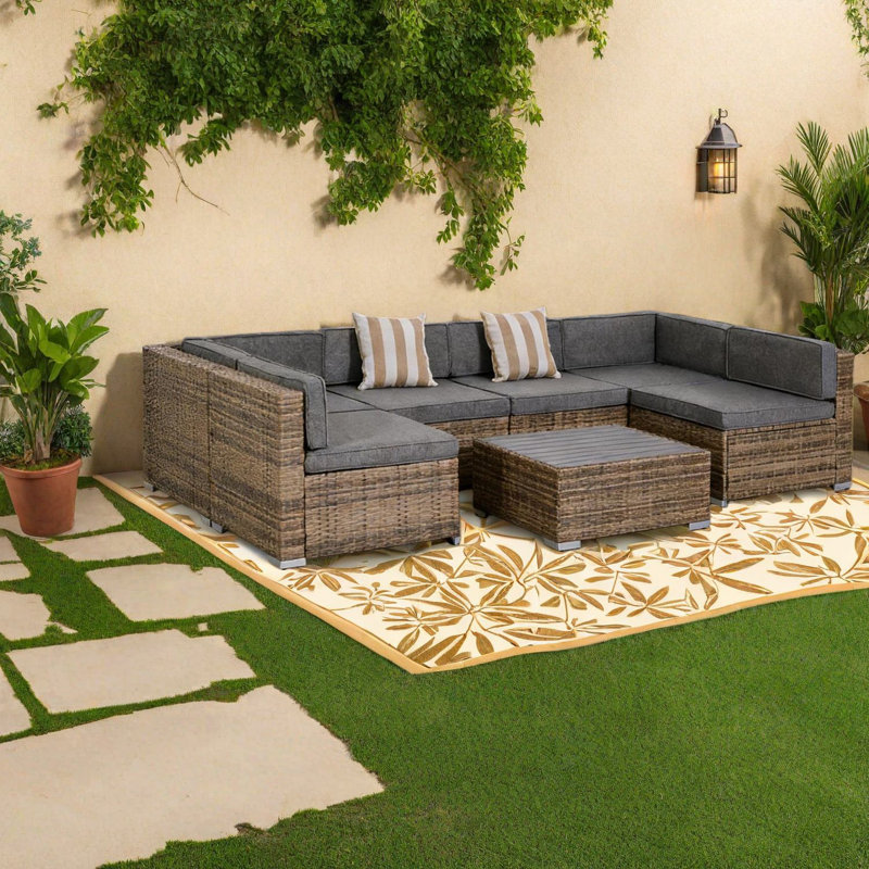 Ensemble de canapés de patio gris moderne, cadre en acier rotin, utilisation extérieure polyvalente