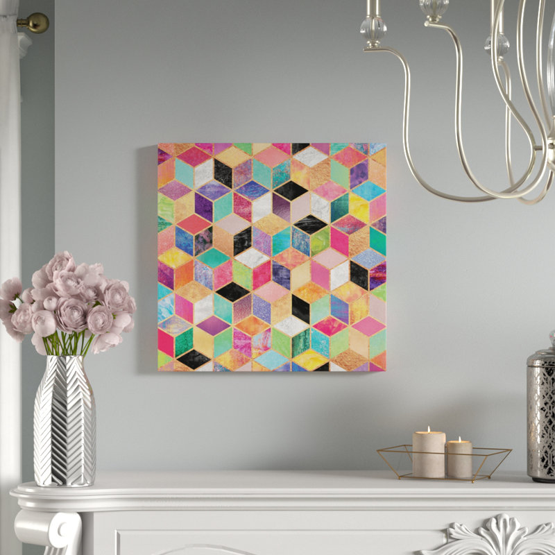 « color cubes », impression sur toile, H 18 po x l 18 po x P 1,5 po, Toile avec cadre noir, Pas de tapis