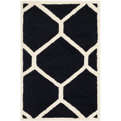 Deedgra Geometric Handmade Tufted Wool Black/Ivory Area Rug -  George Oliver, VKGL5260 32900833