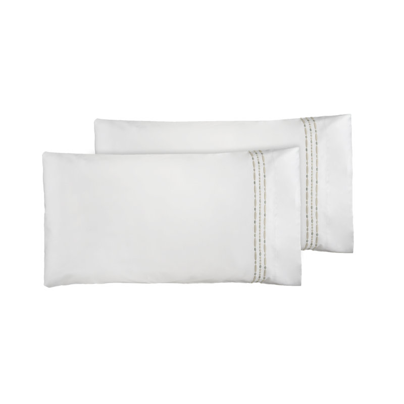 Sole Embroidery By DEA Pillow Case, White/Silver Lurex, King Pillow Case
