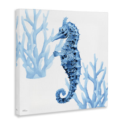 Blue Tone Seahorse & Coral Canvas, design by Cat Thurman Designs
