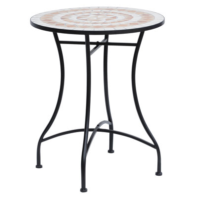 Valleywood 60 cm Mosaic Garden Table Small Round Side Table Orange and White