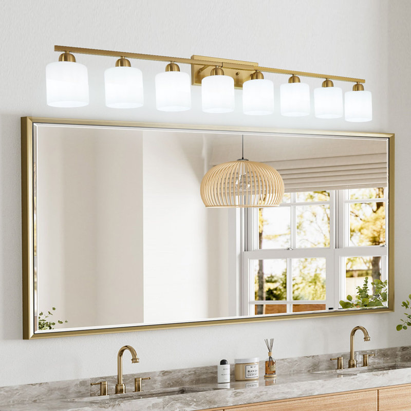 8-Light Modern Bathroom Vanity Light, E26 Socket (Bulbs Not Included), Gold, 9.4" H x 51.6" W x 6.7" D, 8 Lights