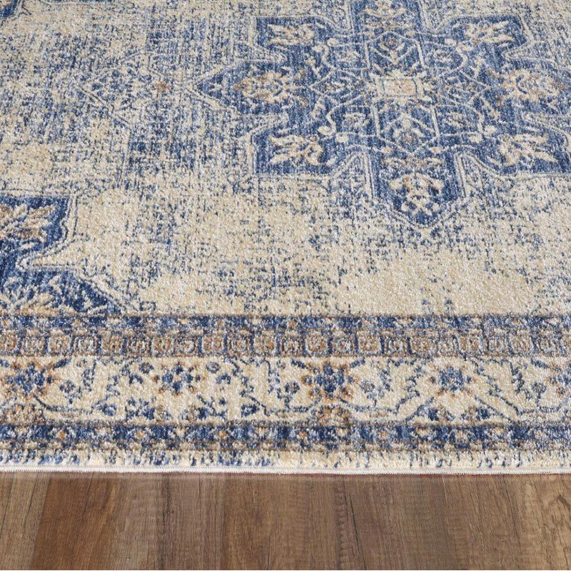Tapis oriental bleu / beige Dovidio, Rectangle de 5 pi x 7 pi