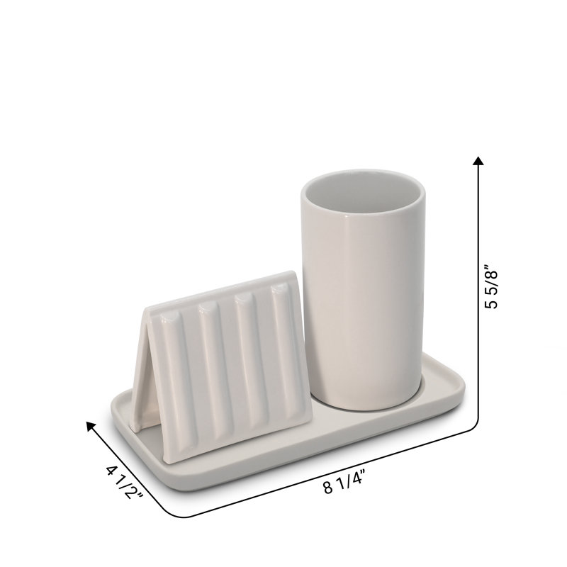 White Lacquered Ceramic Sponge and Brush Holder Set