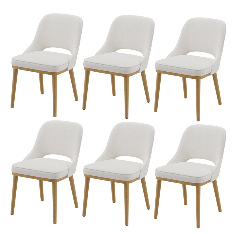 Chaises de salle à manger rembourrées | Dossier ouvert, pieds en bois massif, Beige