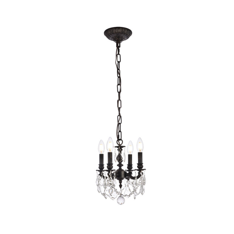 Downes 4 - Light Dimmable Classic / Traditional Chandelier, Royal Cut, Clear, Dark Bronze