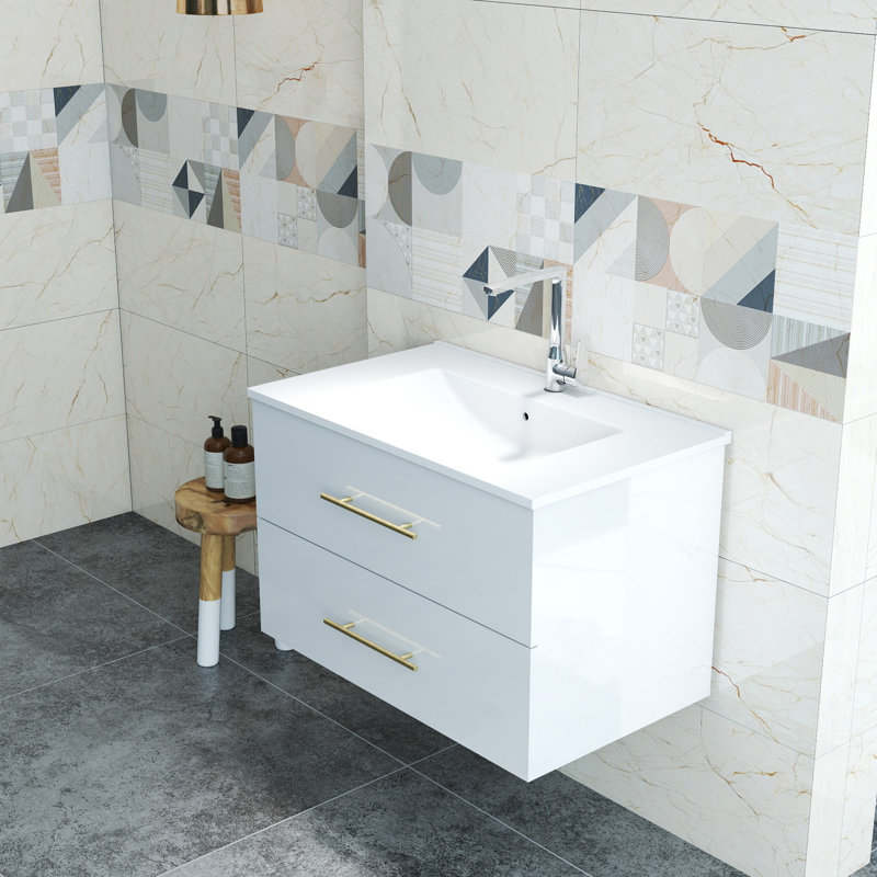 Meuble-lavabo mural 30 po, Blanc, H 19,7 po x l 30 po x P 18,5 po