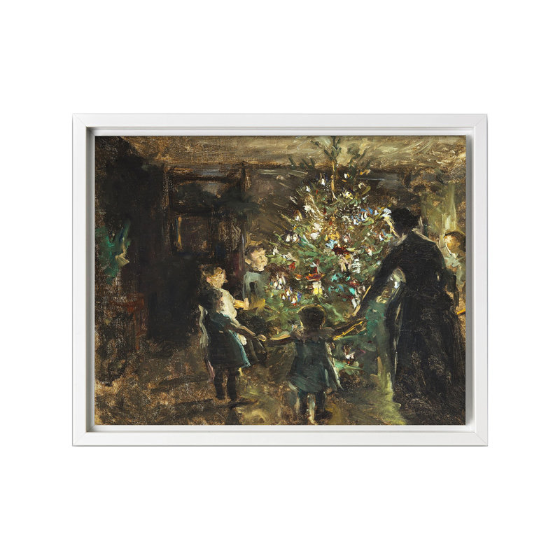 Peinture d'arbre de Noël, Canevas, 18"H x 24"W, White Framed