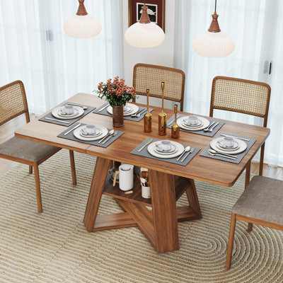 47 Inch - 67 Inch Extendable Dining Table For 4-6, Rectangle Kitchen Table With Removable Leaves And Storage