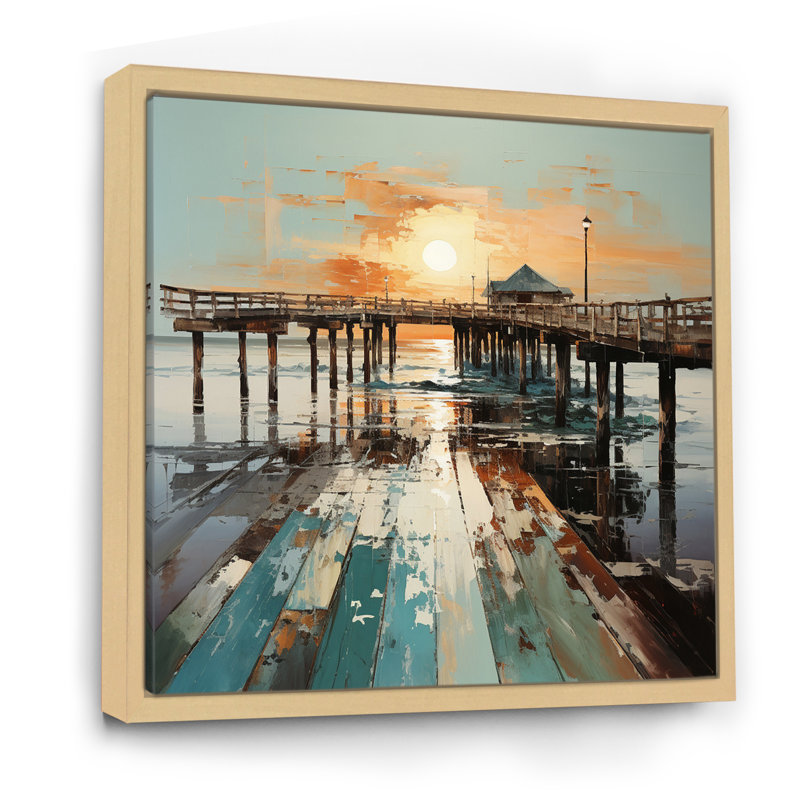 Coastal Pier Perspective Pointillism II - Nautical & Beach Wall Decor, H 30 po x l 30 po x P 1 po, Cadre naturel flottant