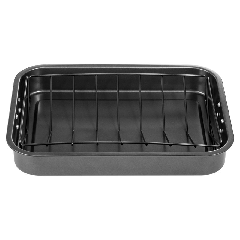 16.5-Inch Black Non-Stick Carbon Steel Roasting Pan with V-Rack