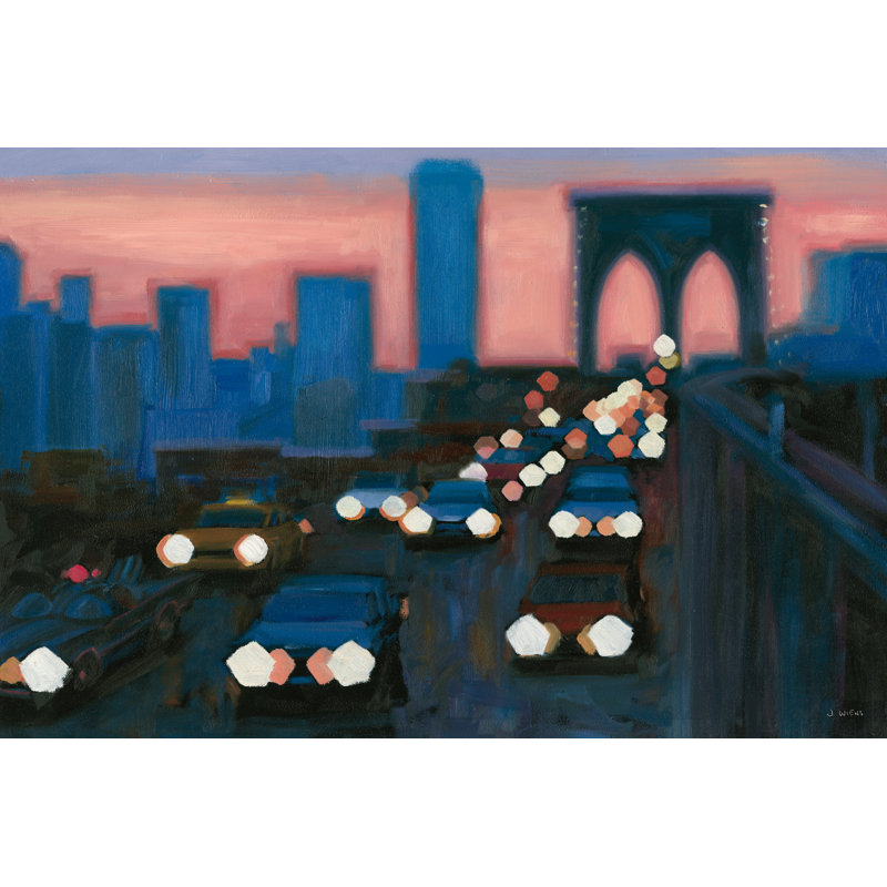 «Brooklyn Bridge Evening» par James Wiens, reproduction d'art sur toile tendue, H 12 po x l 18 po, Non, Toile encadrée noire