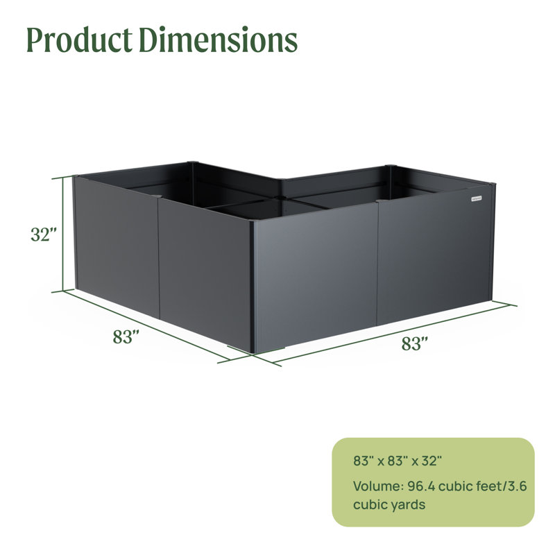 Metal Outdoor L Shape Planter Box, Urban Charcoal, 32" H x 83" W x 83" D