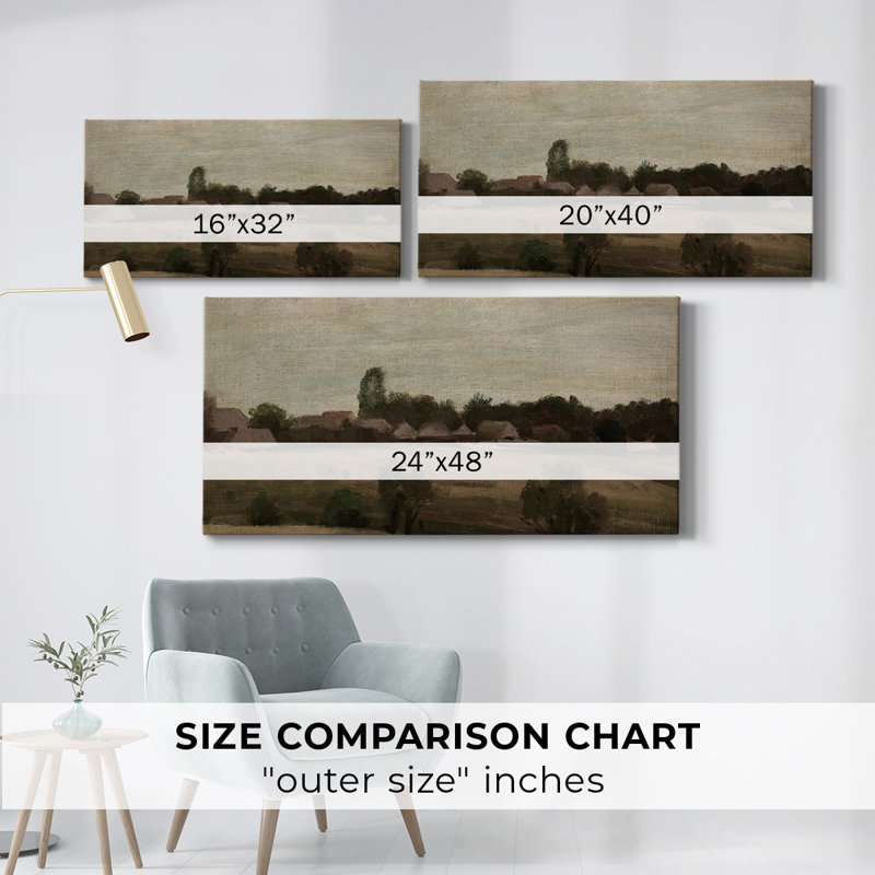 Série paysage - DCLVI - Toile tendue avec châssis encadré - Prêt à être accroché, H 25 po x l 49 po, Doré