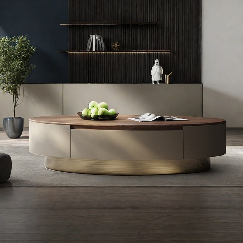 Table basse ovale en bois massif de luxe italien clair, H 15,7 po x L 55,1 po x l 27,6 po