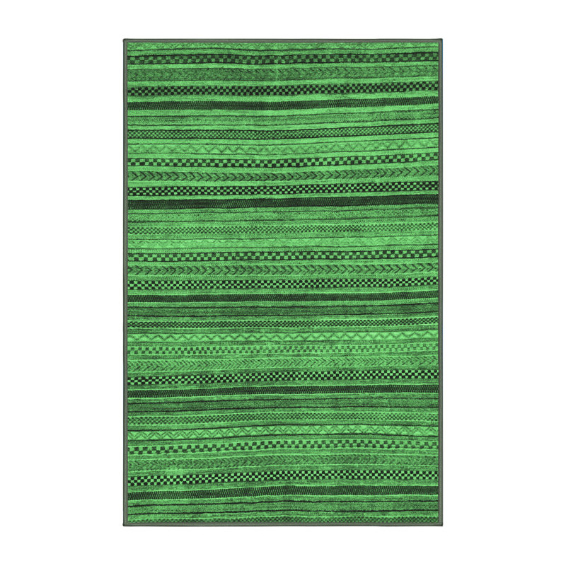Tapis lavables à la machine à motif abstrait vert émeraude 2307, Rectangle 3 pi x 5 pi