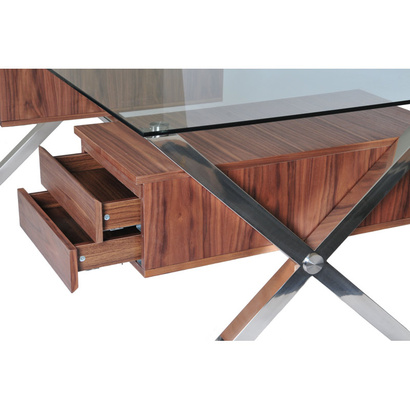 Beverly 4 Drawer - Large Modern Executive Desk with Steel X-shaped Legs – Contemporary Home Office Writing Table