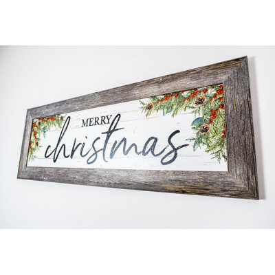 «Merry Christmas Sign Evergreen Winter», art encadré