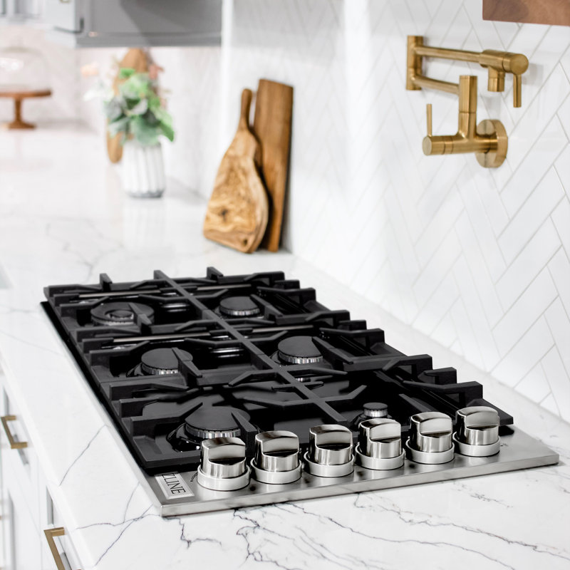 ZLINE 36 in. Gas Cooktop with 6 Burners and Porcelain Top, Black Porcelain