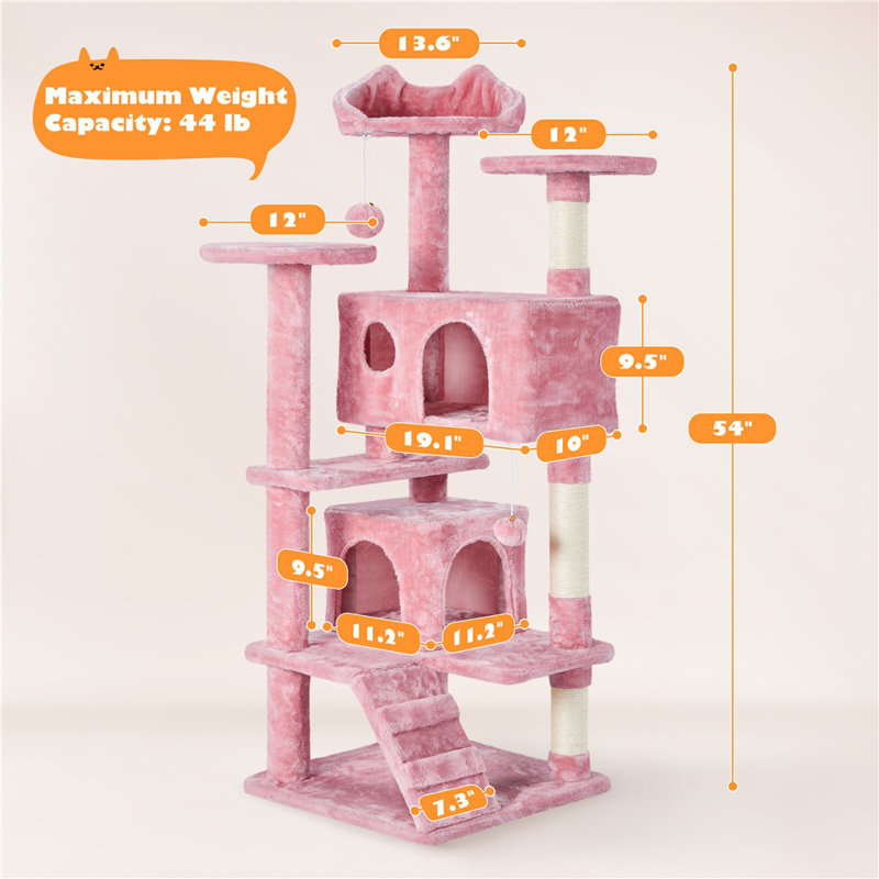 Meuble pour chat avec poteau à griffer pour chat Dagenham, H 54 po x l 20 po x P 20 po, Rose