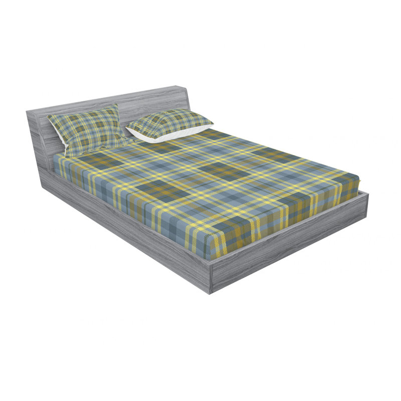 Microfiber Geometric Sheet Set, Full/Double Fitted Sheet, Motif English Folk Textured Plaid