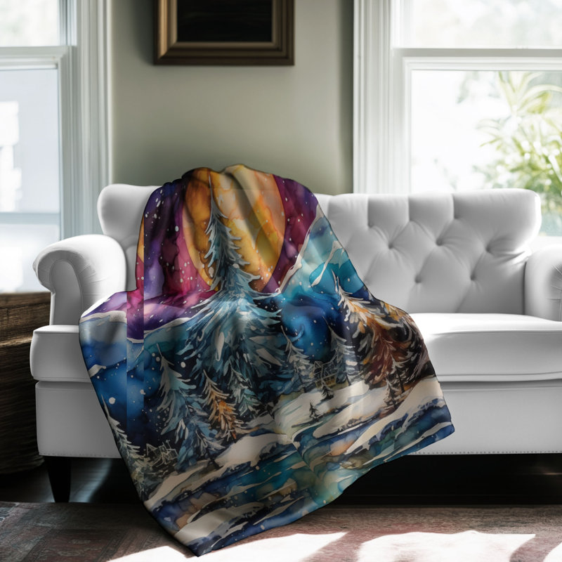 Couverture en sherpa 1 pièce Ink Winter Wonderland, Grand lit