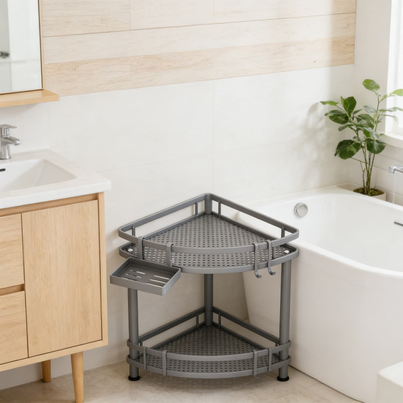 Corner Shower Caddy - 3-Tier Rustproof Shower Organizer With Soap Holder And Hooks, Space-Saving Bathroom Storage Shelf With Adjustable Feet And Adhesive Mounting