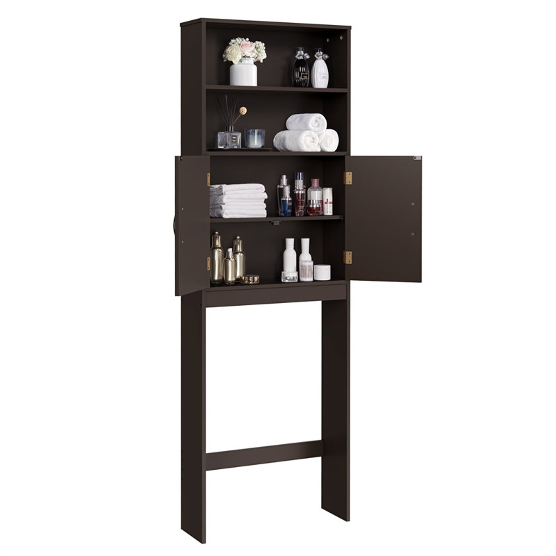 Keedyn 77" H Freestanding Over-the-Toilet Storage Rack and Cabinet, Espresso