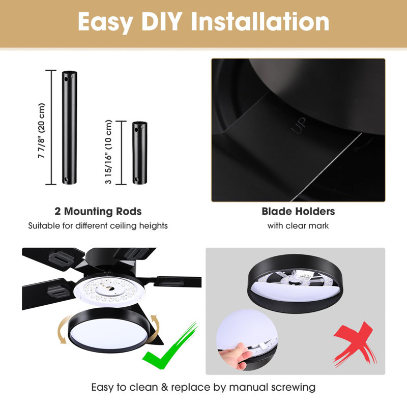 Ensemble d'éclairage universel pour ventilateur de plafond à DEL, Noir
