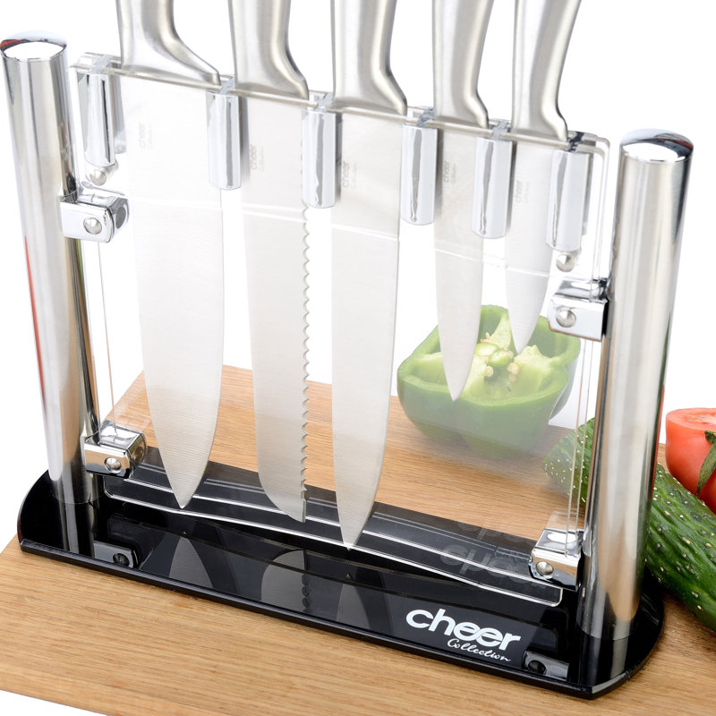 Cheer Collection Cheer Collection 6 Piece Stainless Steel Knife Block Set