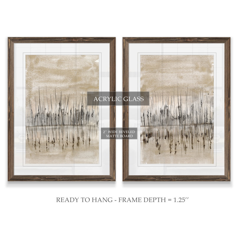 " Marshline Reflection I " by Vincent Van Gogh 2 - Pieces, 20" H x 32" W , Framed Print with Mat, Maple