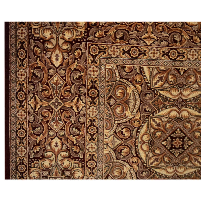 Tapis rouge / brun / gris noué à la main de haute qualité