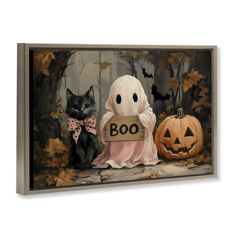 Joli cadre flottant d'Halloween Boo, design par Arlington Prints, Cadre flottant orme Montalcino, H 21 po x l 31 po