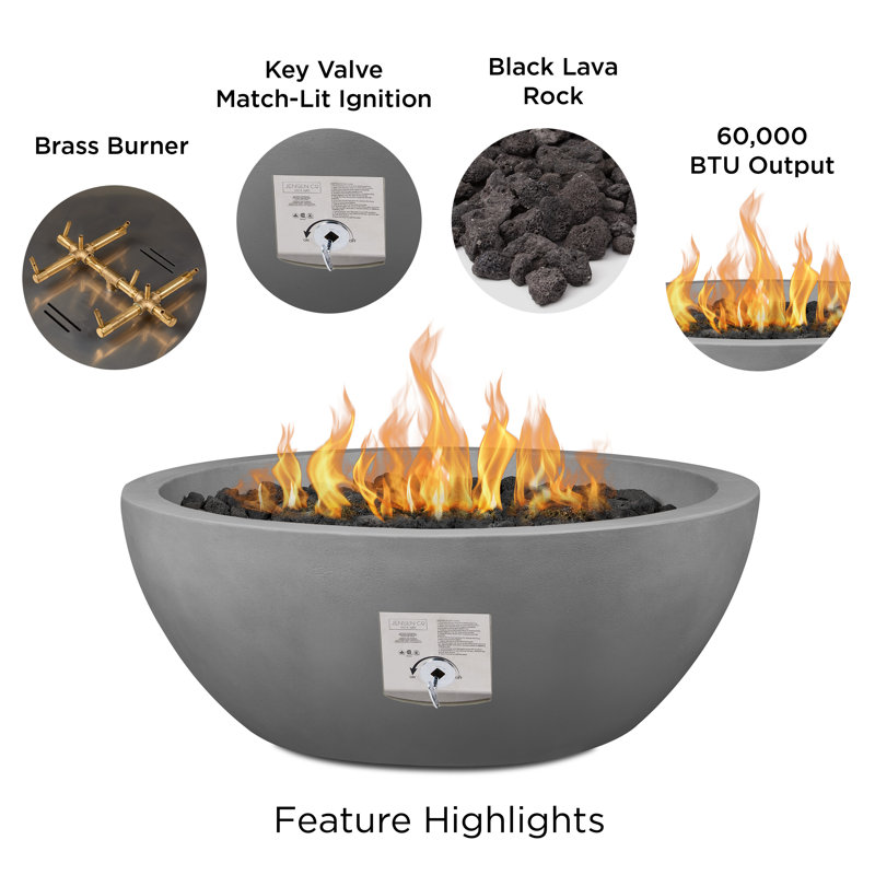 Eldora Round Concrete Fire Pit by Jensen Co, 14" H x 38" W x 38" D, Propane, Ash
