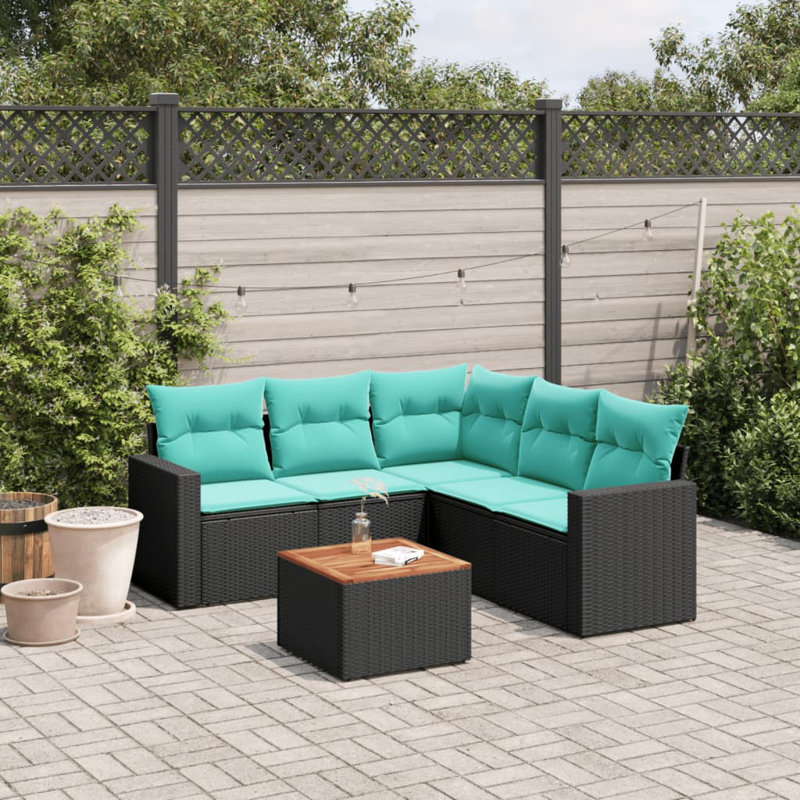  Ensemble de canapé de patio 6 pièces avec coussins en rotin de polyester noir