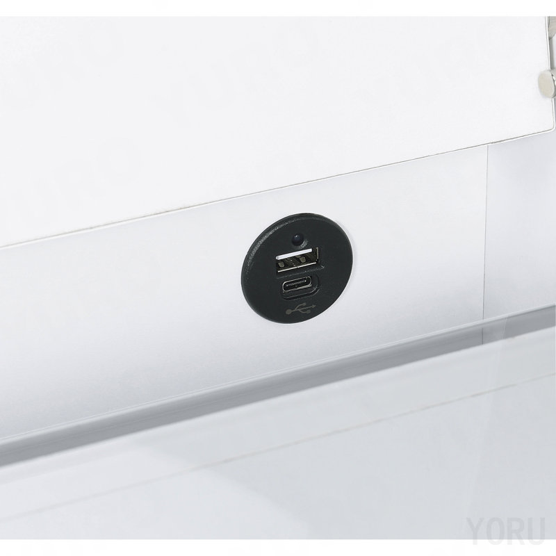 Coiffeuse blanche à 3 tiroirs avec miroir et tabouret, Gloss White