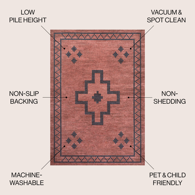 Ilsetraud Langford Moroccan Machine Woven Polypropylene Area Rug in Red/Black, Rectangle 7'10" x 10'