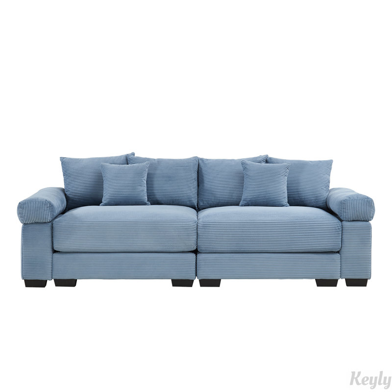 Canapé modulaire surdimensionné en tissu velours côtelé de 92 po avec coussins décoratifs Cloud, Bleu