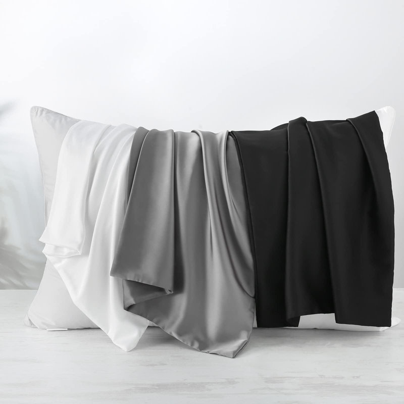 Silk LIke Pillowcase Bed Pillow Covers, Breathable, Skin-Friendly, Black, King