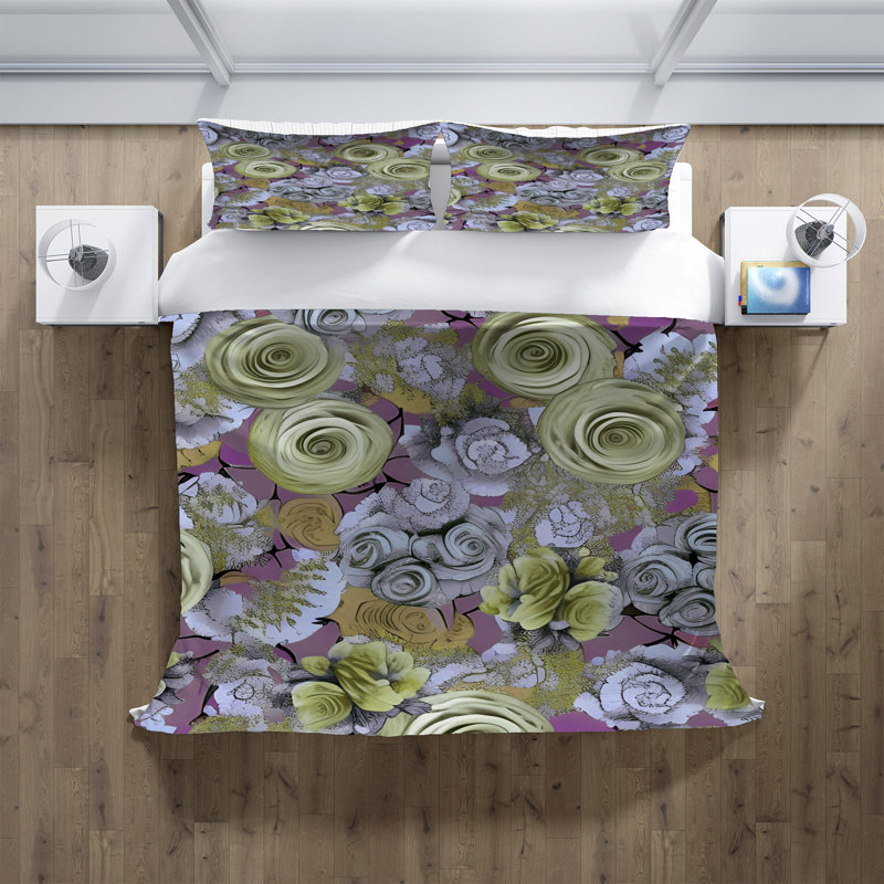 Polyester Floral Duvet Cover, King Duvet Cover + 2 King Shams