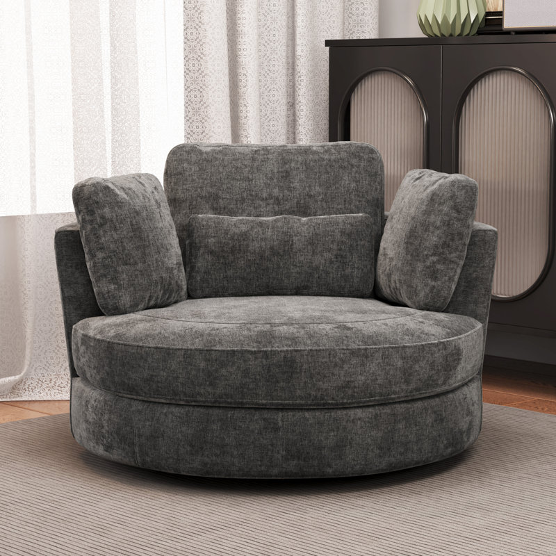 49.6"W Slipcovered Oversized Accent Barrel Chair, Chenille Swivel Club Chair With Metal Base, Gray
