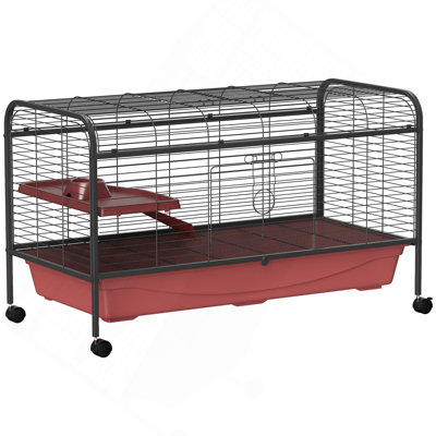 Cage pour petits animaux de 48 po, clapier à lapins, ou maison de jeu pour furet avec mangeoire, roulettes, plateforme, rampe Pawhut
