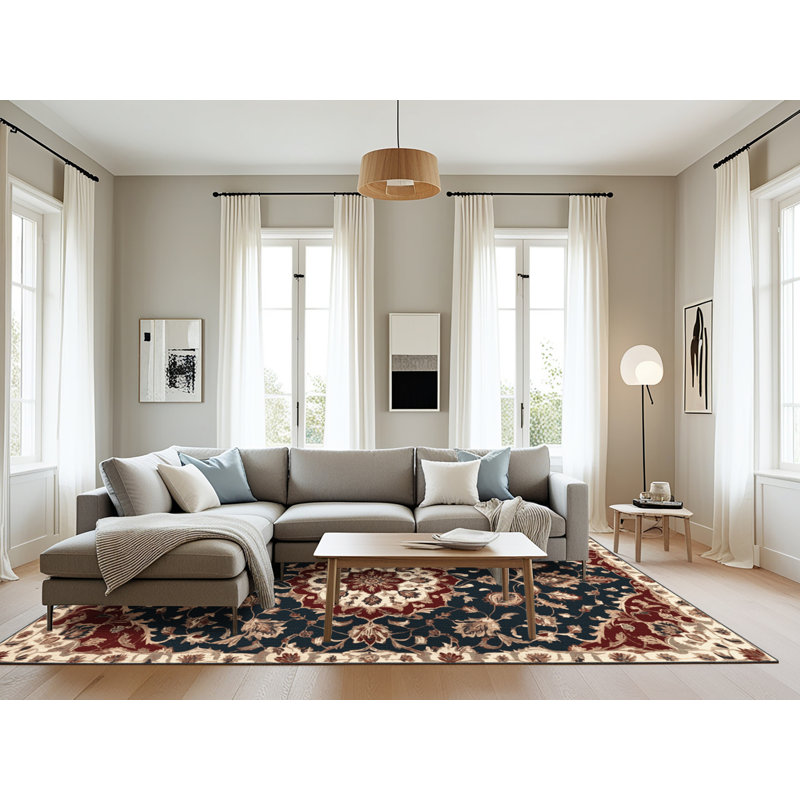 Machine Washable Persian Black Area Rug, Rectangle 6' x 9'