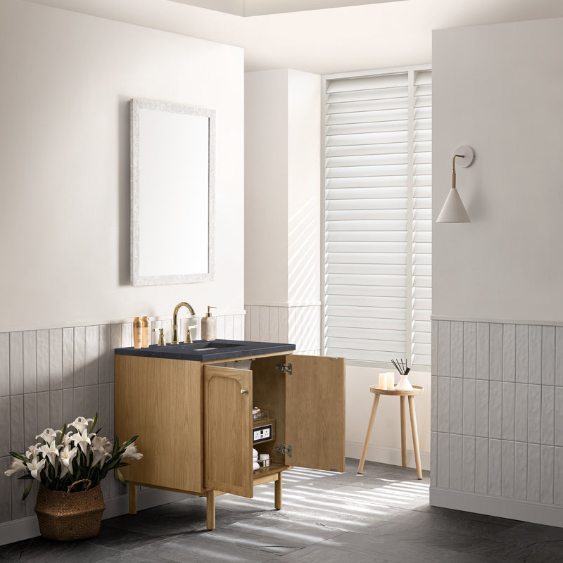 Laurent 30'' W Single Vanity, Charcoal Soapstone, Light Natural Oak, 8" Widespread