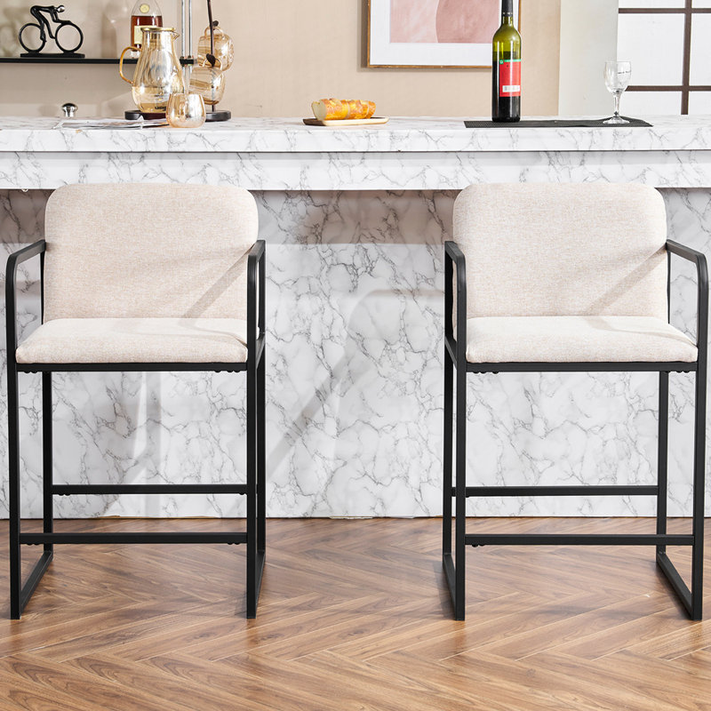 2 tabourets de bar modernes à hauteur de comptoir rembourrés avec siège rembourré beige et structure en métal pour la salle à manger, la cuisine, le bar de la maison, l'îlot de cuisine et l'espace